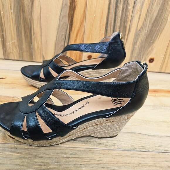 Sofft Black Espadrille Leather Wedge Strappy Sandals Size 9 - Picture 3 of 7